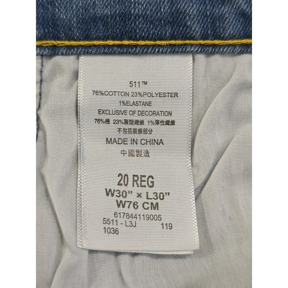 Levis 511 Slim Fit Jeans Mens 30x30 Light Wash Stretch Denim NWT
